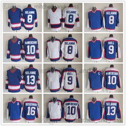 10 Dale Hawerchuk Film Maillot de hockey vintage Broderie rétro CCM 13 Teemu Selanne 8 Teemu Selanne 9 Bobby Hull 16 Laurie Boschman 27 Maillots Teppo Numminen