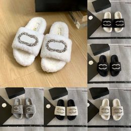 10 dagen geleverd 2024 Nieuwe Kid Fur Teddy Bear Slippers Designer Domans Office Fluffy Warm Sandal Sliders Winter Fuzzy Slipper Channel Flat Casual Shoe Sandale Luxe