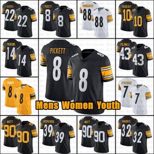 TJ Watt 8 Kenny Pickett Camiseta de fútbol George Pickens Minkah Fitzpatrick Najee Harris Pat Freiermuth Troy Polamalu Joey Porter Jr Broderick Jones Franco