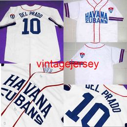 # 10 DEL PRADO Jersey HAVANA CUBANS BUTTON-DOWN 100% Cousu Personnalisé RETRO BASEBALL JERSEY CUBA N'importe Quel Nom Numéro Blanc