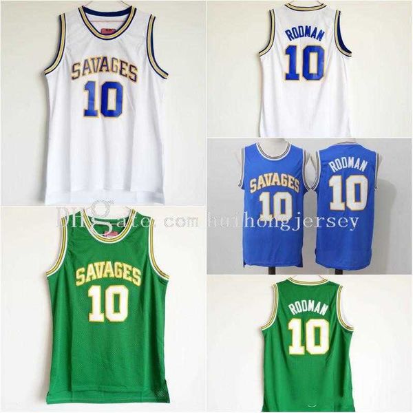 10 Dennis Rodman Oklahoma Savages maillots hommes le ver Dennis Rodman bleu blanc vert uniformes de basket-ball universitaire