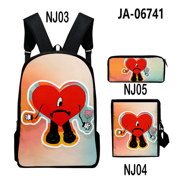 Venta caliente Mochila personalizada Accesorios Bad Bunny Patrón Mochilas 2022 Moda 3 Bolsa / set Bolsas Bolsa de hombro impresión digital temporada escolar estudiante