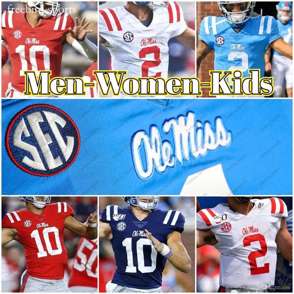 10 Eli Manning Ole Miss Rebels Jersey DK Metcalf Mike Wallace Chad Kelly Elijah Moore Jerrion Ely Keidron Blue Red Custom College Men Women Kids Football Jah Jah