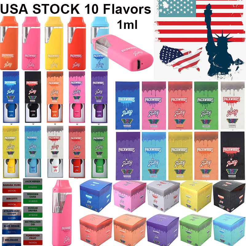 USA STOCK Live Resin Packwoods Disposable vape pens 10 Flavors X Runtz Runty Full 1Gram Rechargeable disposable e cigarette 380mAh Battery With USB Chager Stickers