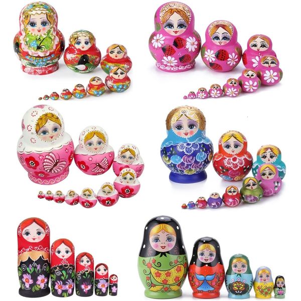 Poupée Matryoshka en bois sur 10 étages, ornement de fille à fleurs de fraises lisse et sûr, peint à la main, cadeaux pour enfants, 231229