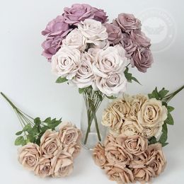 10 FlowersBunch Vintage Roses Pâte De Grain De Café Violet Gris Rose Bouquet De Soie Pour Fête D'anniversaire Décoration De Mariage Disposition De La Salle 240301