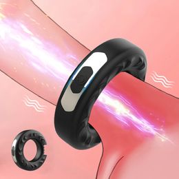 10 Fréquence Pinis Vibrator Silicone Cock Ring Sex Toy pour hommes Vibrant USB Retard rechargeable Ejaculation Dick 240412