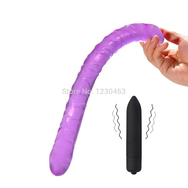 10 Fonction Vibrator Bullet pour les femmes Lesbiennes Long Double Dildo Cock Flexible Doux Vagin Anal Godes Butt Plug Sex Toys MX191218