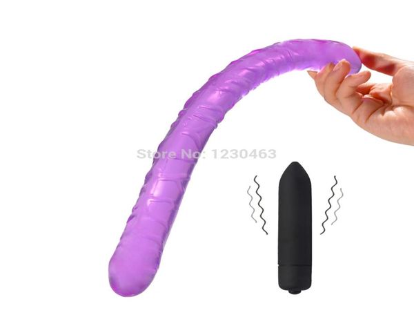 10 Fonction Bullette de vibratrice pour femmes lesbiennes longs doubles gières à double gode flexible Soft Vagin anal Plug Plug Sex Toys MX1912189227291