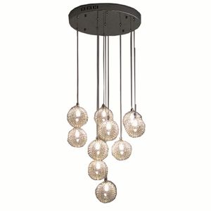 Woonkamer Plafond Hanglamp 10 Hoofden Glas Aluminium Draad Glazen Ballen Eetkamer Keuken Trap Hangende Verlichtingsarmaturen