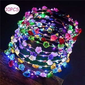 10 gloeiende Garland Wedding Party Crown Flower Hoofdband Led Licht Kerstmis Krans Decoratie Luminous Hair Garland Hairband 220527