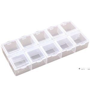 10 Raster Plastic Nail Tool Sieraden Opbergdoos Rhinestone Organizer Container Case Nails Kunstbenodigdheden RRE13338