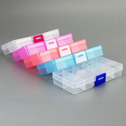 10 rasters compartimenten Plastic Transparante Organizer Jewel Bead Case Cover Container Opbergdoos voor Sieraden Pil Verstelbare DHL