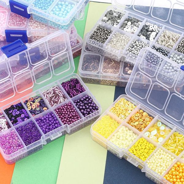 10 rejillas de cuentas de semillas de vidrio Kit de tubo helicoidal de lentejuelas de lentejuelas de perlas caja de perlas para pulsera de bricolaje joyas de aguja de aguja 231227