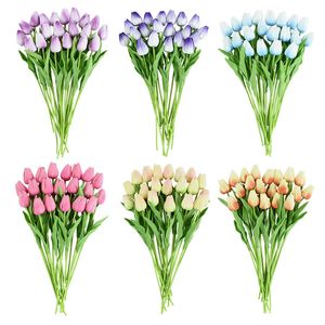 10 têtes de luxe artificiels tulipes fleurs blanches réel tactile bouquet mousse fausse fleur de fleur de mariage maison salon décoratio de Noël 240422