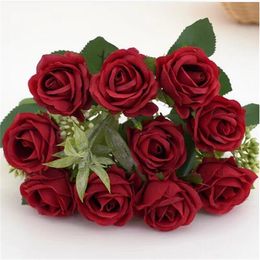 Bouquet de roses artificielles 10 têtes, roses occidentales, décoration de mariage, pivoines, fausses fleurs, 6 couleurs