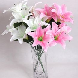 10 cabezas de flores de seda flores de lirio artificiales europeo Multicolor flores de novia falsas ramo de boda decoración de fiesta en casa 12