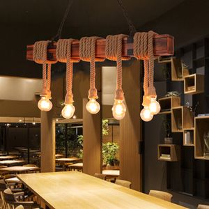 10 hoofden hout licht retro industriële hennep touw hanglamp cafe bar loft thee kamer living dining kroonluchter