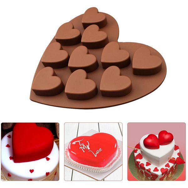 Molde de Chocolate en forma de corazón de 10 agujeros, pastel de caramelo, cubitos de hielo de silicona, pudín, pasteles, molde para galletas, herramienta para hornear en la cocina