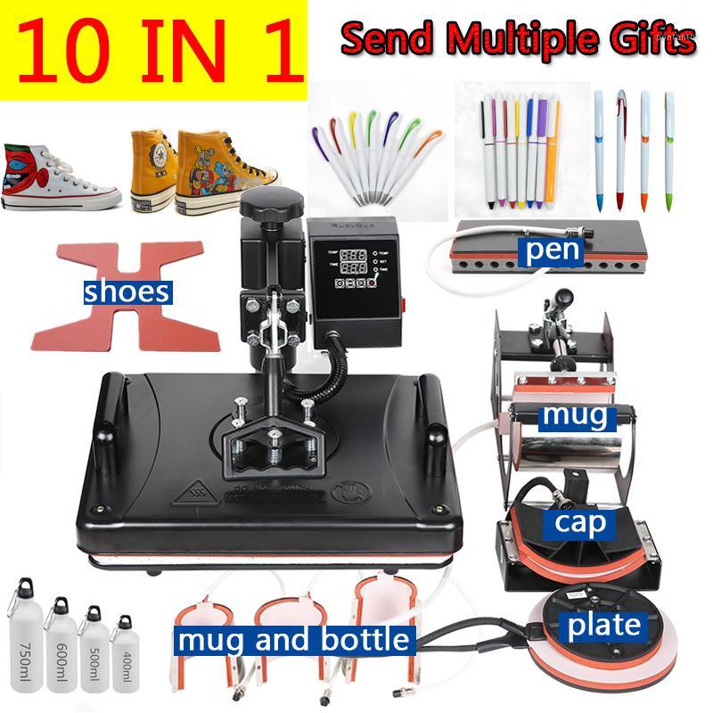 Drucker 10 in 1 Combo Hitzepressemaschine Thermosublimationstransferdrucker für Kappe/Becher/Flasche/T-Shirts/Telefonhülle/Stift/Schlüsselanhänger/Schuh1