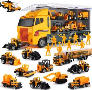 10 dans 1 Construction Toys Storage Storage Die Cast Vehicle Transporter Car Set Excavator Dump Digger Dicger For Kids Gift 231227