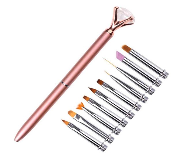 10 en 1 ensemble Nail Art Brush UV GEL POSITION GRADIENT PEINTURE CUTICLE PUSHER DIAMOND METAL CEN TELLE DE MANICURE TOL NOUVEAU CONCEPTION2128612722