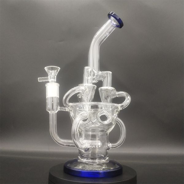 10 pouces bleu narguilé verre Bong recycleur tuyaux tuyaux d'eau Bongs tuyau de fumée bouteilles d'eau Dab Rig tuyau d'eau 14mm bol