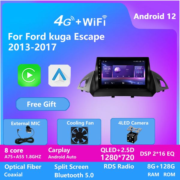 Système de navigation vidéo autoradio Android 10 pouces pour Ford KUGA 2013-2017 avec lecteur Bluetooth Wifi 4G WIFI DSP 128G