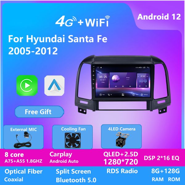 Lecteur DVD vidéo de voiture Android 10 pouces Navigation GPS pour Hyundai SANTA FE 2005-2012 écran RADIO système multimédia intelligent stéréo DSP RDS