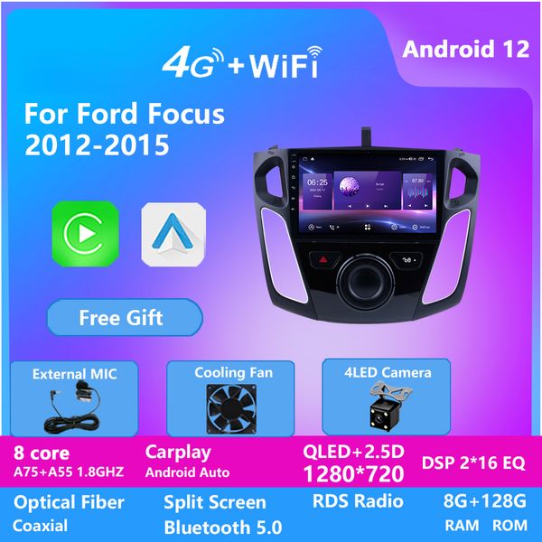 Lecteur vidéo de voiture Radio Android 10 pouces pour Ford FOCUS 2012-2015 avec écran tactile de résolution HD 128G