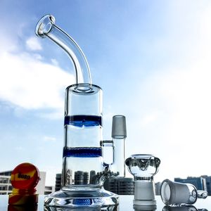 10 inch blauw heldere bedwelmende honingraat Hookombowahs 18 mm mannelijk gewricht Glass Bongs Turbine gebogen type Olie Dab Rigs Disc Slaapte donut perc waterleidingen Rookaccessoires WP101