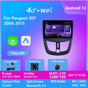 Relader de video de 10 pulgadas de video Radio GPS FM AM Audio Audio Sistema WiFi USB Bluetooth Navegación de voz multimedia para Peugeot 207 2006-2015