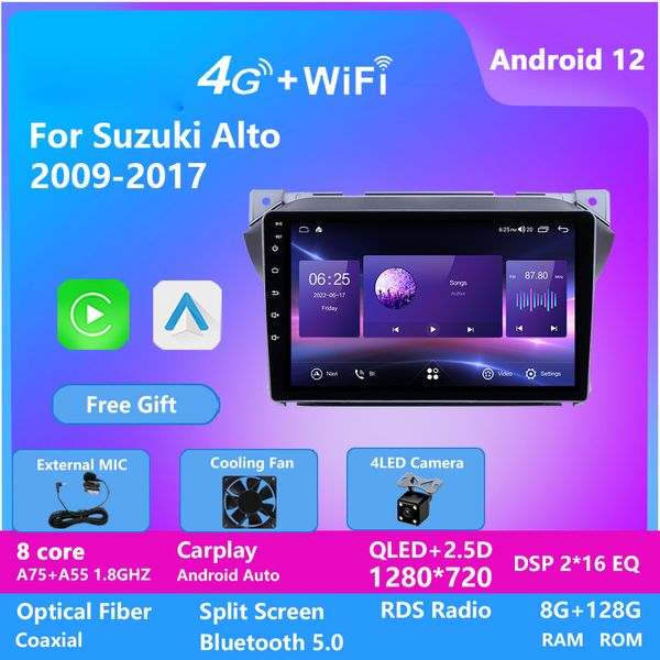 Navigateur de lecteur DVD vidéo de voiture de 10 pouces pour suzuki ALTO 2009 2010 2011-2017 Android GPS Navigation Audio Radio DSP Carplay