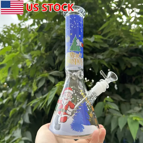 10 pouces de Noël fumer narguilé Santa imprimé tuyau d'eau en verre Bongs barboteur avec bol en verre de 14MM
