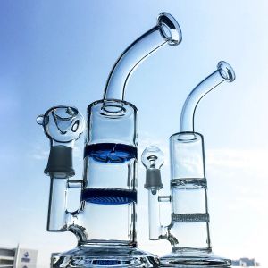 10 Inch Helderblauwe Waterpijpen Honingraat Perc Glazen Waterpijpen Turbineschijf Percolator Olie Dab Rigs 18mm Gezamenlijke Waterleidingen Met kom LL