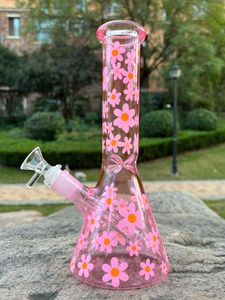 10 pouces Daisy verre Bong rose fumer tuyau d'eau bécher narguilé filtre barboteur avec tige descendante 14mm mâle bol à tabac