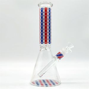 Bong de bécher en verre de 10 pouces Us Strip Flag Blue blanc Stripe étoile Mélangez enivrant Bong Bong Traing Traingl Oil Pipe d'eau Bubbler Pipe d'eau Bong Tobac