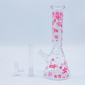 10 Inch Glazen Beker Bongs Verscheidenheid Ontwerp Roze Sakura Heady Bong Waterpijp Traingle Olieplatforms Bubbler Waterpijp Bong Tabak Roken Rookpijpen Bongs 14mm Kom