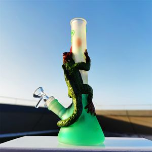 10 inch Glas Bong Water Pijp 3D Dier Lizard Roses Bluepurplegreen Dab Rig Hookah Rooking Bubbler 14mm Bowlstem