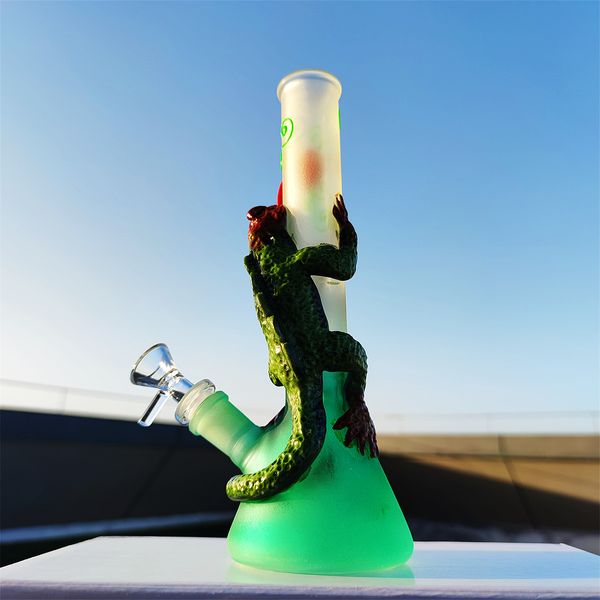 10 pulgadas de vidrio Bong Tubería de agua 3D Animal Lagarto Rosas AzulPúrpuraVerde Dab Rig Hookah Fumar Bubbler 14mm BowlStem