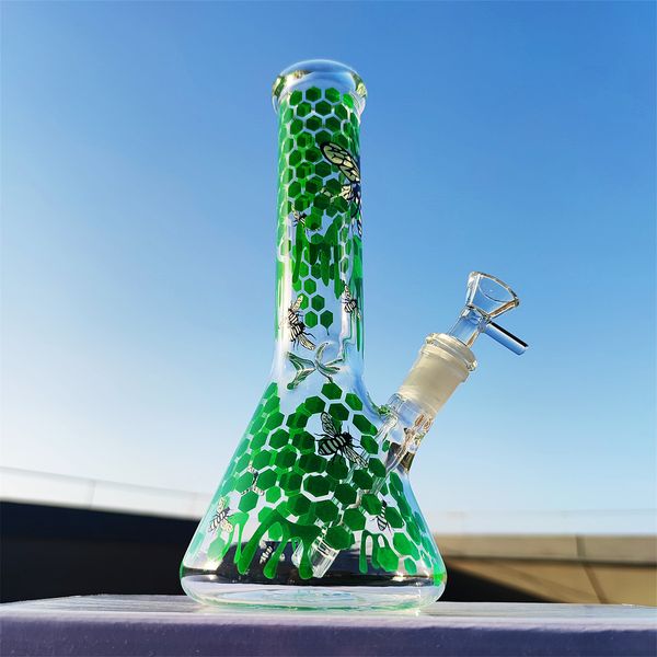 Bong embriagador de 10 pulgadas que brilla en la oscuridad Hookah Masa Abejas Nido Verde Vaso de vidrio rojo Bong Pipa de Halloween Botellas de agua de vidrio Tazón de 14 mm