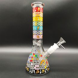 10 pouces Heady Bong Glow In The Dark Hookah Crâne coloré nid d'abeille vert rouge bécher en verre Bong Halloween Pipe bouteilles d'eau en verre 14MM BowlStem