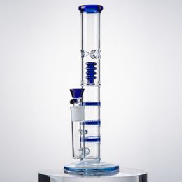 12 Inch Blauw Groen Helder Waterpijpen Drievoudige Kam Glazen Waterpijpen Vogelkooi Perc Waterpijp Waterpijpen 18mm Vrouwelijke Gezamenlijke Olie Dab Rigs Met Kom HR316 5mm Dikke Pijpen HR316