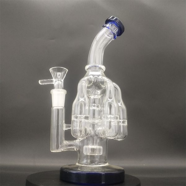 10 pouces narguilé bleu foncé verre bong recycleur tuyaux eau bongs tuyau de fumée bouteilles d'eau dab rig tuyau d'eau