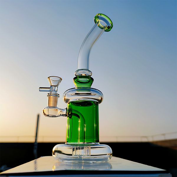 Bong de vidrio de cuello largo de 10 pulgadas Bongs de vidrio verde claro Tubos de agua Reciclador de narguile Burbujeador de fumar conjunto Tazón de 14 mm y Banger OEM ODM