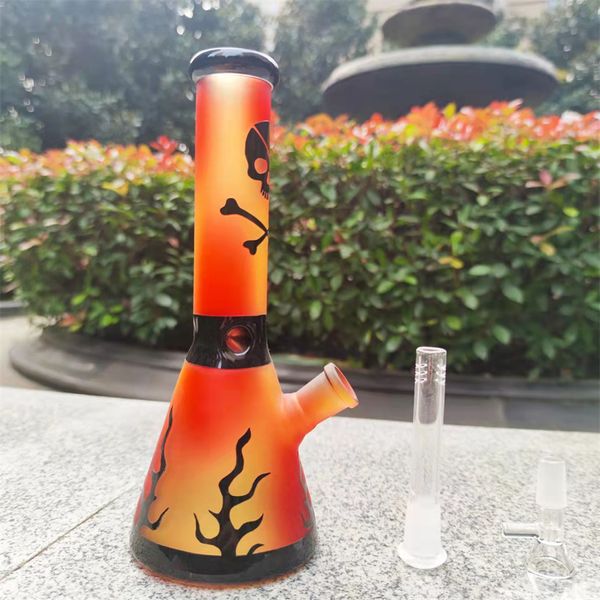 Tubo de agua de vidrio de calavera naranja de 10 pulgadas Bong Perk Tazón de 14 mm Cachimba de tabaco