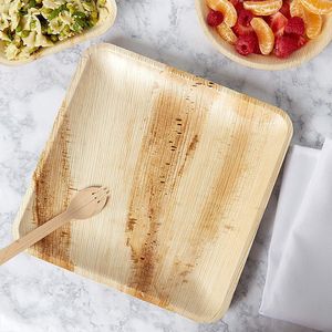 Assiettes de dîner de feuilles de palmier de 10 pouces carrés pour une vaisselle jetable à gâteau respectueux de l'environnement