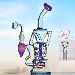 10 pulgadas rosa verde lavanda En stock Único de alta calidad Hookah Bubbler Bent Type Grueso Glass Bong Recycler Dab Rigs Oil Rig con Bowl 14mm jiont