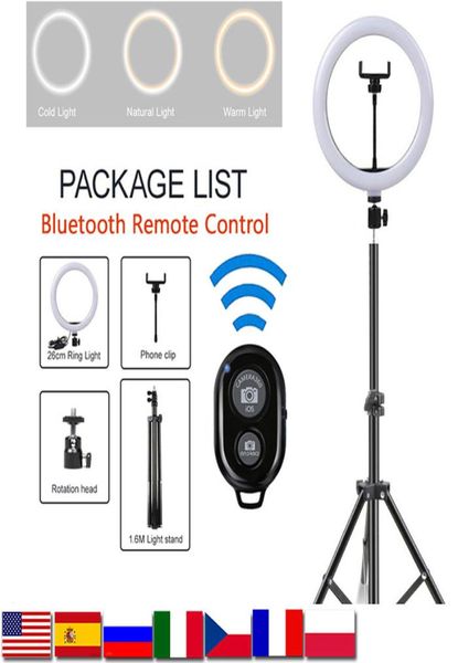 Anillo de luz para selfies de 10 pulgadas, soporte para trípode, soporte para teléfono para maquillaje Tiktok, transmisión en vivo, anillo de luz LED para cámara, control remoto Bluetooth9066905