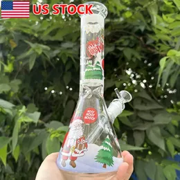 10 inch rokende waterpijp kerstman bedrukte glazen waterpijp bong bubbler + kom